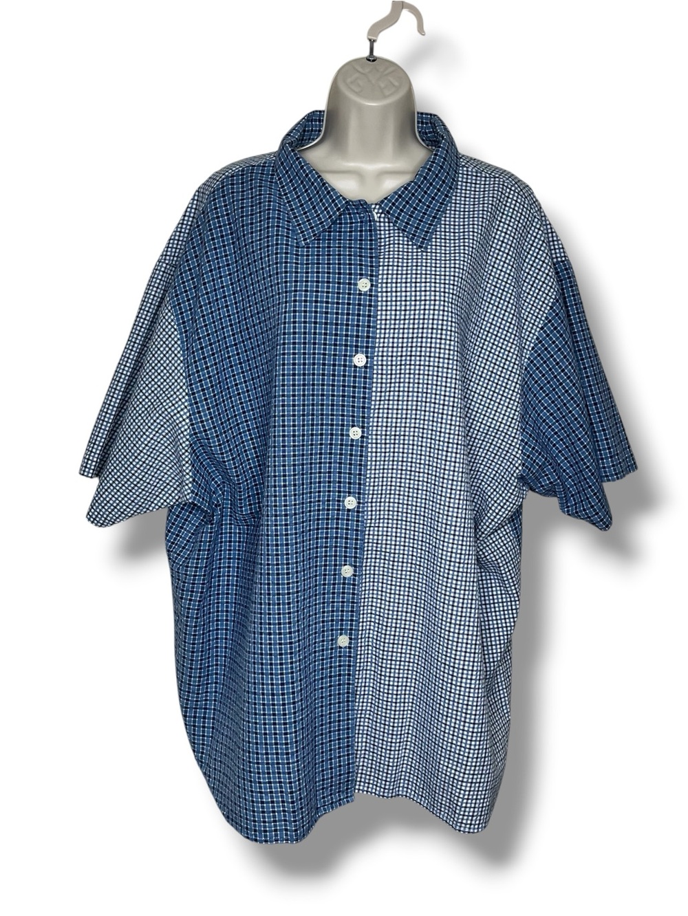 CST Sport Vintage Colorblock Gingham Seersucker Shirt Women 4X Blue Short Sleeve